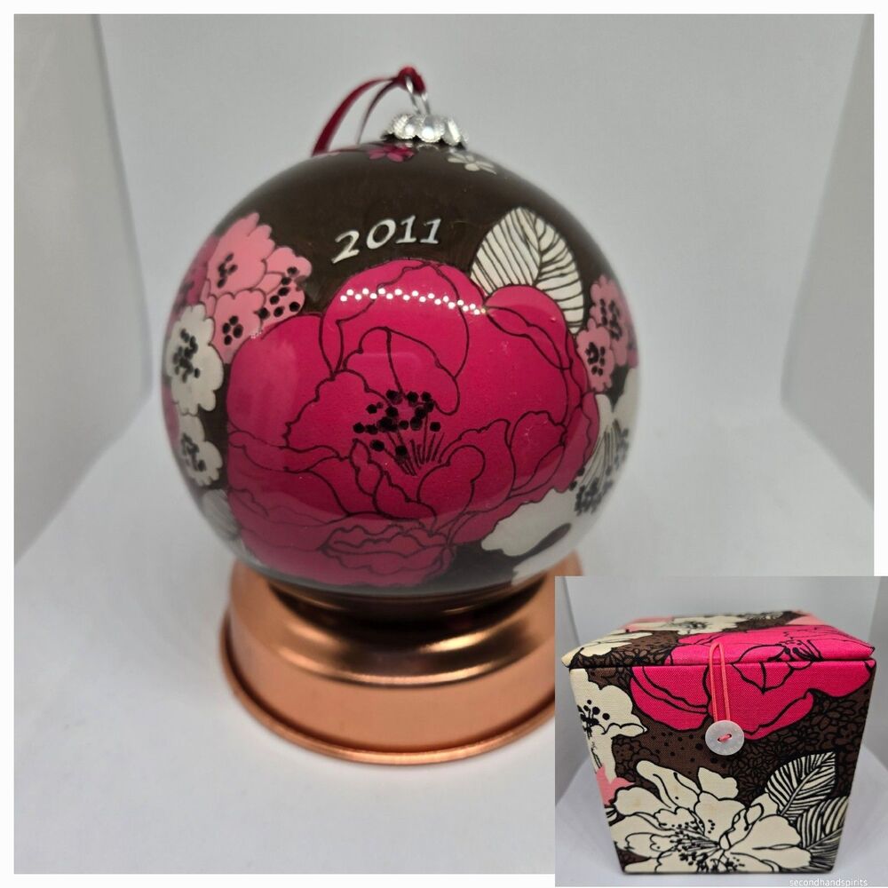 Vera Bradley 2011 Mocha Rouge  Glass Ball Ornament Christmas   W Box